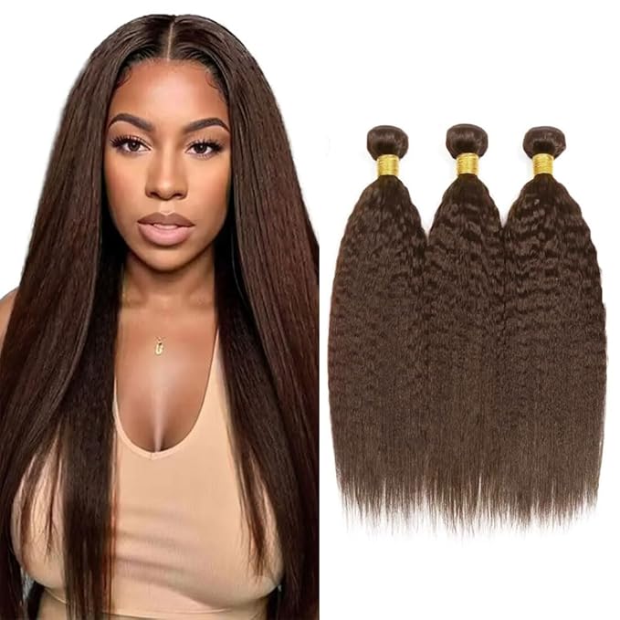 30 30 30 inch Chocolate Brown Bundles Human Hair Dark Brown Yaki Bundles #4 Kinky Straight Human Hair Bundle