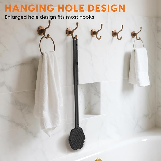 Back Scrubber for Shower, 24in Adjustable Handle Body Brush, Double Sided Shower Brush for Shower Exfoliating and Massage Can Produce Rich Foam, Long Handle Back Scrubber for Men（Hexagon）