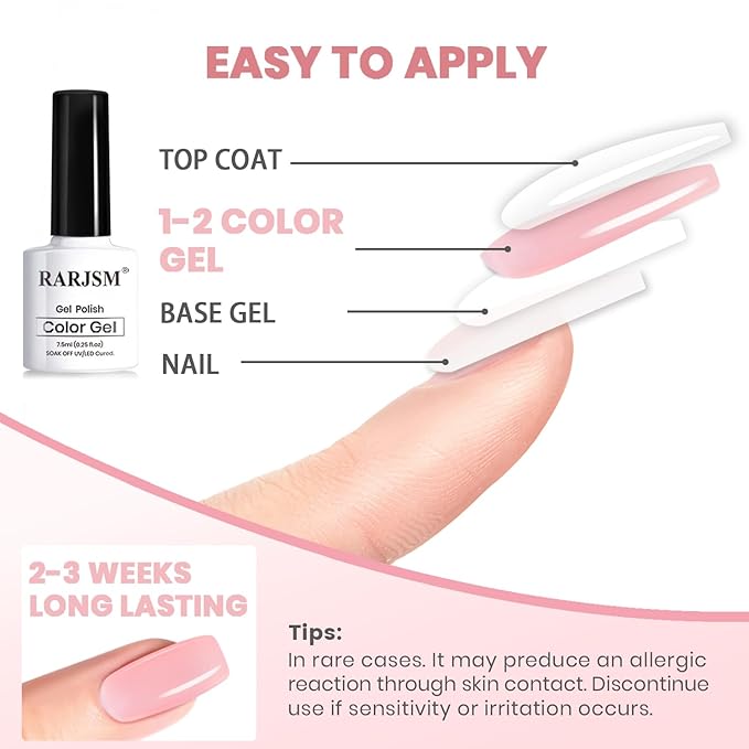 RARJSM Jelly Nude Gel Nail Polish Set Sheer Milky Blush Pastel Rose Caramel Pink 6 Transparent Neutral Skin Tone Colors French Manicure LED UV Gelpolish Soak Off Curing Requires for Home Salon 7.5ml