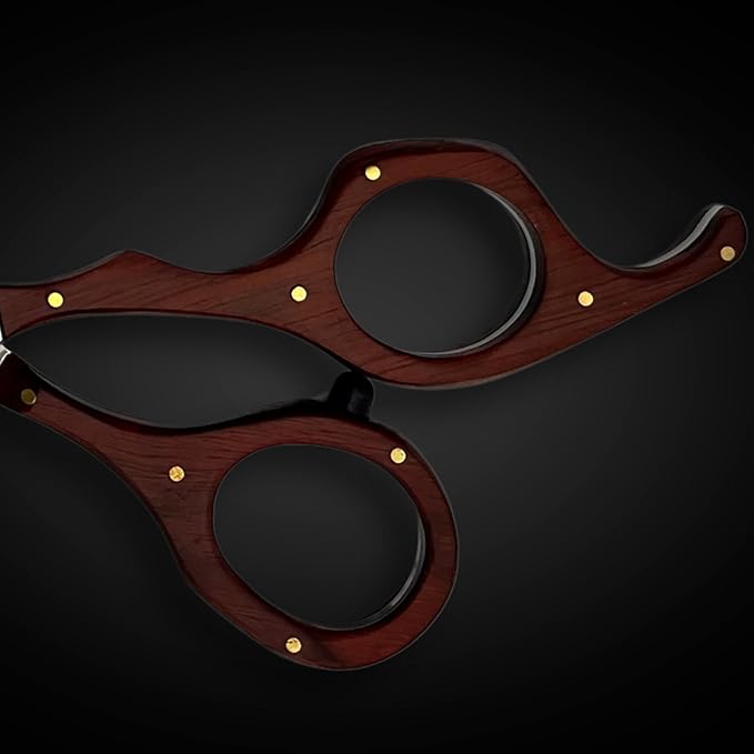 Saki Shears Kigumi Professional 6" Hair Cutting Shears - Sword Style Blade with Wood Accent Finger Holes - 440C Stainless Steel for Hairdressers and Barbers (Brown)
