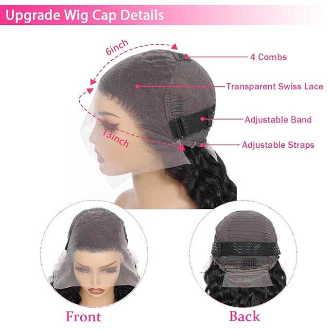 22 Inch 13×6 HD Lace Front Wigs Human Hair Water Wave 200 Density Lace Frontal Wigs Pre Plucked Deep Curly Human Hair Wig for Women Natural Black
