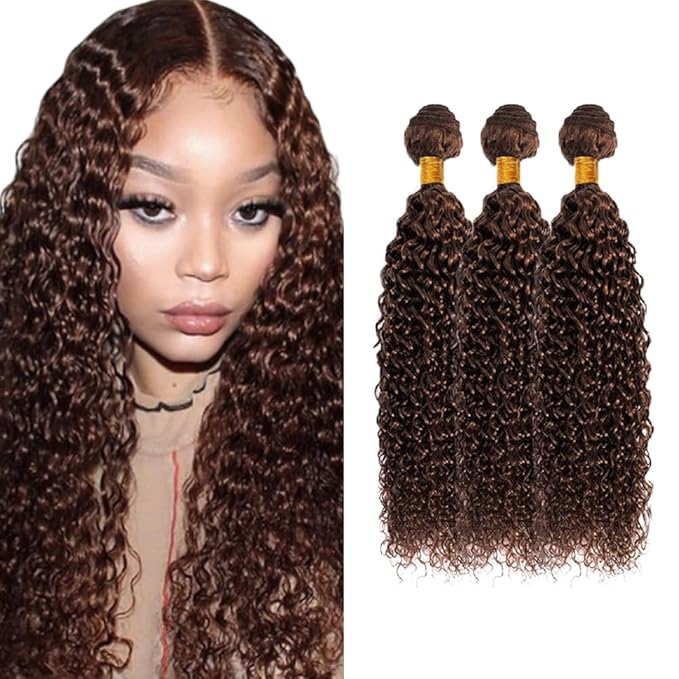 Color 4 Human Hair Bundles Dark Brown Kinky Curly Bundles 18 20 22 inch WuvuSnm Chocolate Brown Human Hair Bundle