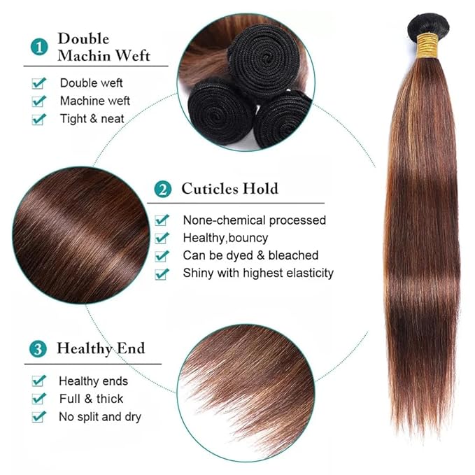 Freiuoke Brown Bundle Color 30 Bundles Human Hair Extensions Brazilian Virgin Hair 3 Bundles 26 28 30 Inch P4/30 Straight Human Hair Weave