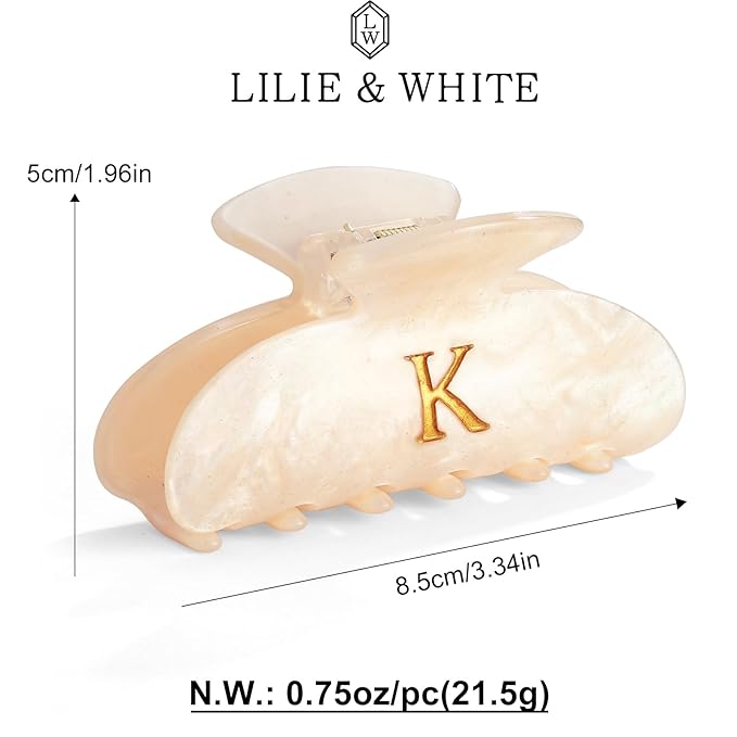 LILIE&WHITE Acrylic Letter Hair Clips For Women Stylish K Monogram Hair Claw Alphabet Hair Clip Fashion Glitter Claw Clips Elegant And Durable Hair Accessory Large Hair Clips K