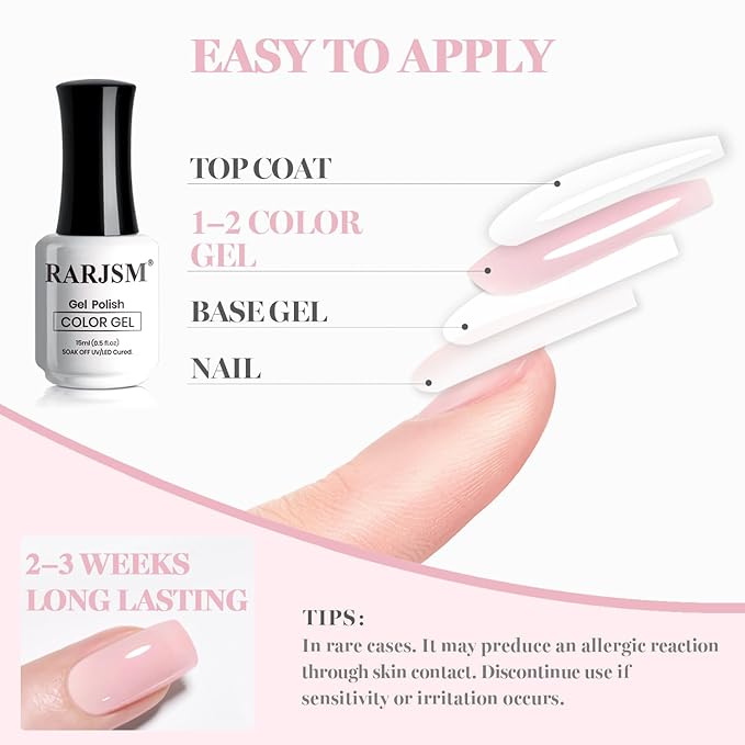 RARJSM Nude Beige Pink Gel Nail Polish Neutral Skin Tone Sheer Jelly Warm Pink Gelpolish 1PC 15ml Single Bottle Creamy Transparent Natural Nudegel Polish Soak off Cured for Home Salon French Manicure