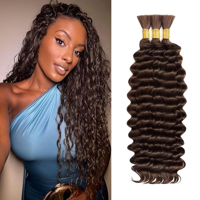 Boho Hair for Braiding Deep Wave Bulk Human Hair for Braiding 22 22 22 Inch No Weft Brown Deep Wave Bulk Bohemian 3 Bundles 150g