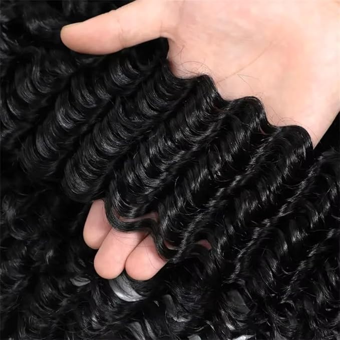 12A Human Hair Bundles 24 26 28 Inch Deep Wave Bundles Human Hair 100% Unprocessed Brazilian Virgin Curly Weave 3 Bundle Water Wavy Hair Extensions for Women Natural Color Deep Wave Bundles