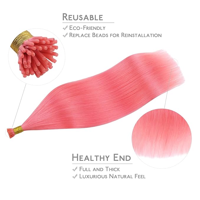WENNALIFE I Tip Hair Extensions Human Hair, 50g 100s 16 Inch Light Pink Remy Itip Human Hair Extensions Invisible Itips Straight I Tips Fusion Extensions Real Human Hair