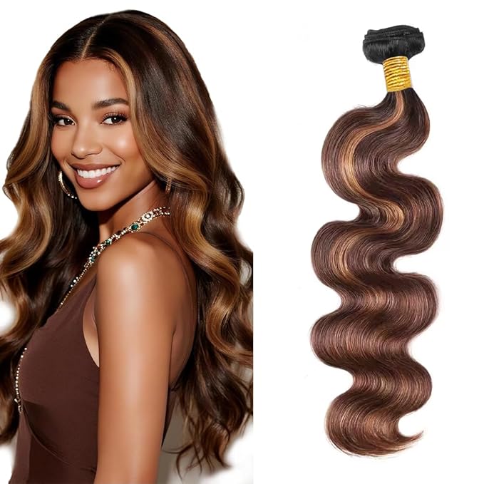 Ombre Brown Hair Bundles P4/30 Body Wave Human Hair Bundles 24 Inch Peruvian Virgin Remy Hair 1 Bundle/50g Highlight Bundle Hair Extensions