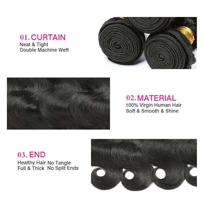 Body Wave Human Hair Bundles #1B Body Wave Bundle 20 inch Unprocessed Human Hair Extensions Natural Black Color