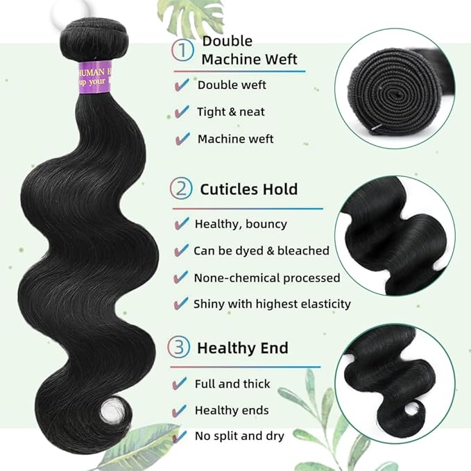 Body Wave Bundles Human Hair 26 Inch 14A Human Hair Bundles Real 100% Raw Unprocessed Brazilian Virgin Sew in Quick Weave Natural Black Deals Thick Hair Extensions