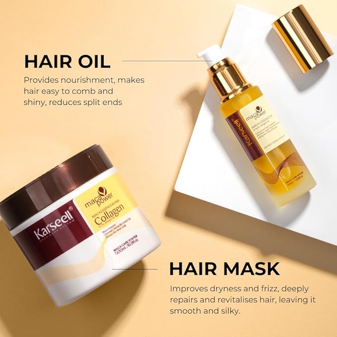 Karseell Collagen Hair Mask, Argan Oil Set for Deep Repair Treatment Conditioning of Damaged, Dry and All Hair Types, 16.9floz + 1.69floz