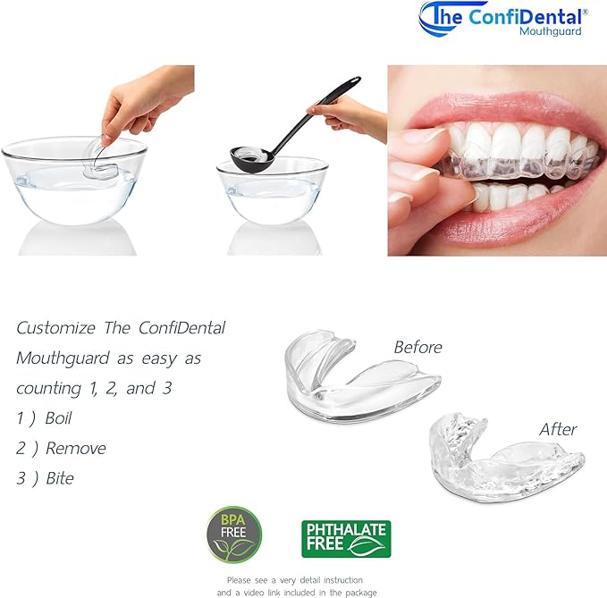 The ConfiDental - Pack of 4 Moldable Mouth Guard for Teeth Grinding Clenching Bruxism, Sport Athletic, Whitening Tray, Including 2 Regular and 2 Heavy Duty Guard (2 (LLL) Regular 2 (II) Heavy Duty)