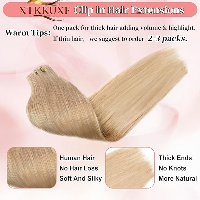 Seamless Clip in Hair Extensions Real Human Hair For Women 125g 20 Inch Beige Blonde and Beige White Balayage Invisible PU Skin Weft Remy Human Hair Extensions clip ins 7Pcs 18 Clips