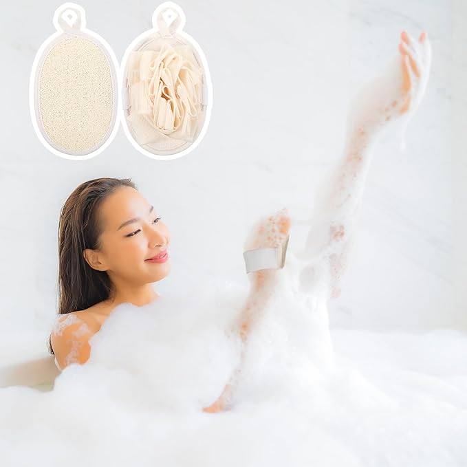 2 PCS Mini Soft Loofah Travel Size with Shower Flower Ball Natural Loofah Bath Sponge with Elastic Hand Strap Scrubber Glove Exfoliating Body Sponge Pad for Body Face Deeply Clean
