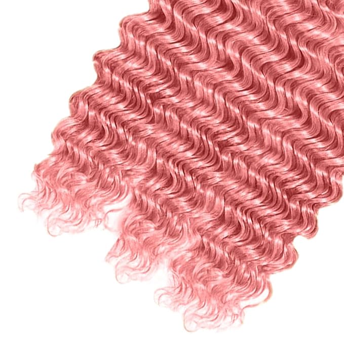 Freiuoke Hair Pink Human Hair Bundles Light Pink Deep Wave Bundle Double Weft Brazilian Virgin Soft and Skily Remy Hair 3 Bundles 20 22 24 Inch