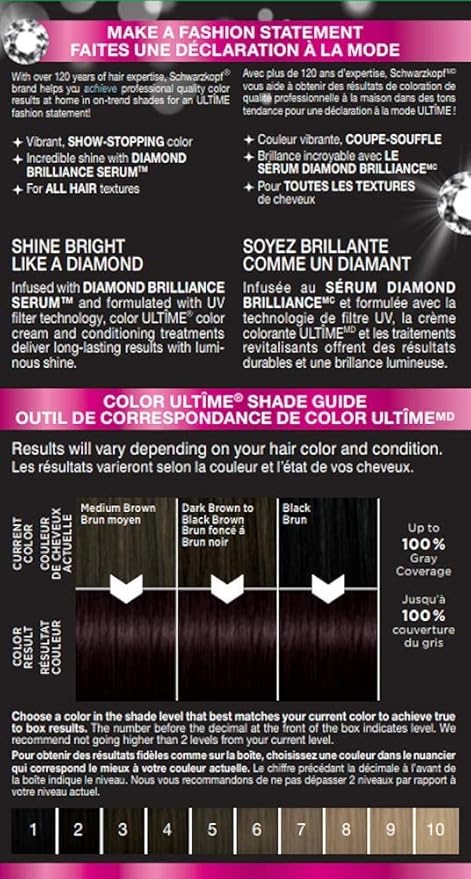 Schwarzkopf Color Ultime 1.3 Black Cherry Hair Dye, Permanent Intense Black with Diamond Brilliance, Fade-Resistant, Covers Grays, All Hair Textures
