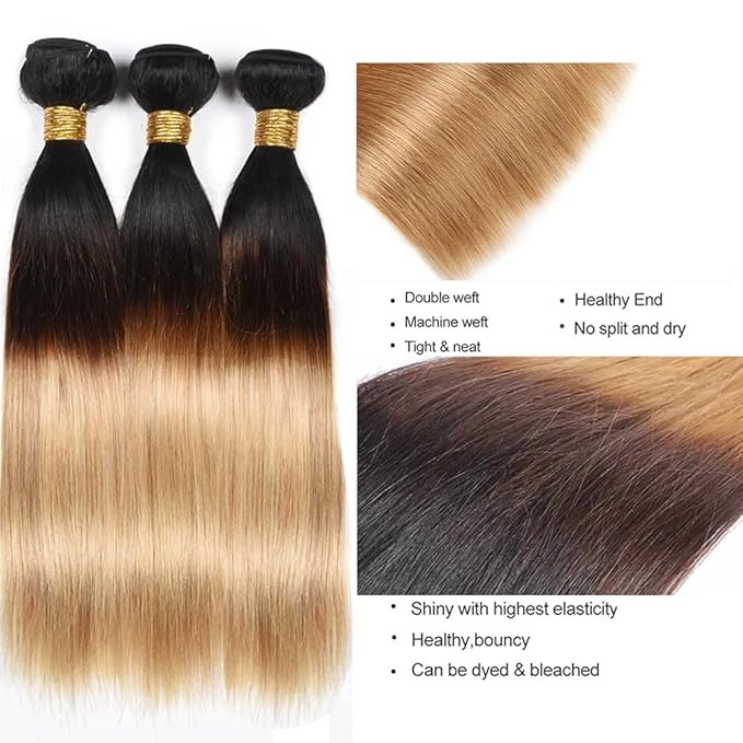 Brown Human Hair Straight Weave Ombre 4/27 Straight Bundles Brazilian Virgin Hair 3 Bundles 24 26 28 Inch Ombre Human Hair Extensions