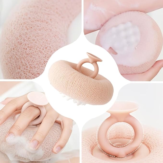 Super Soft Sunflower Suction Cup Bath Ball, 2025 Upgrade 2 in 1 Sunflower Bath Ball, Exfoliating Bath Sponge Cleaning Brush Bath Sponge Brush with Suction Cup for Men and Women (Apricot+ Beige)