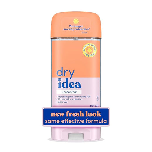 Dry Idea Gel Deodorant & Antiperspirant for Women - Hypoallergenic for Sensitive Skin, 2X Longer Sweat Protection, 72Hr Sweat & Odor Protection, Unscented, Womens Deodorant, 3 oz