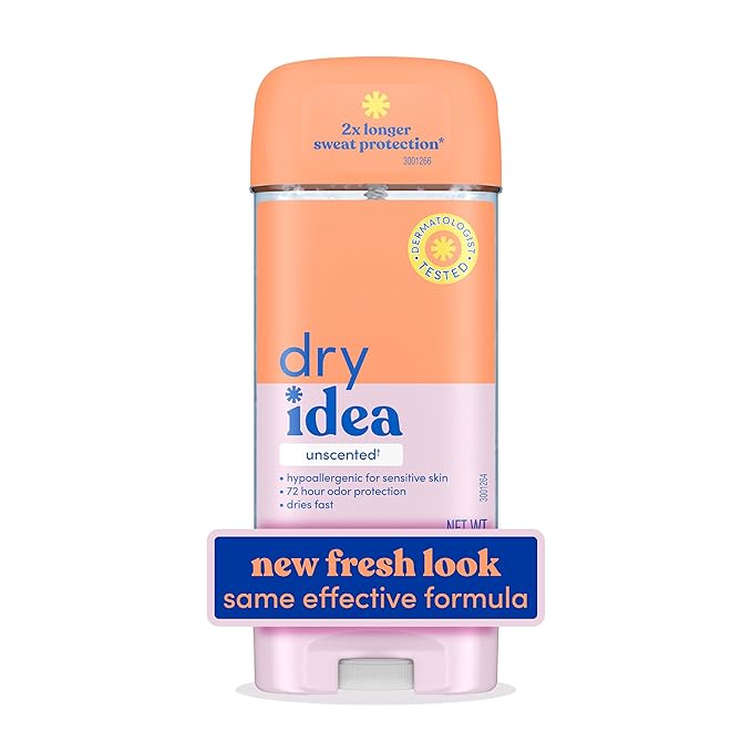 Dry Idea Gel Deodorant & Antiperspirant for Women - Hypoallergenic for Sensitive Skin, 2X Longer Sweat Protection, 72Hr Sweat & Odor Protection, Unscented, Womens Deodorant, 3 oz (Pack of 12)