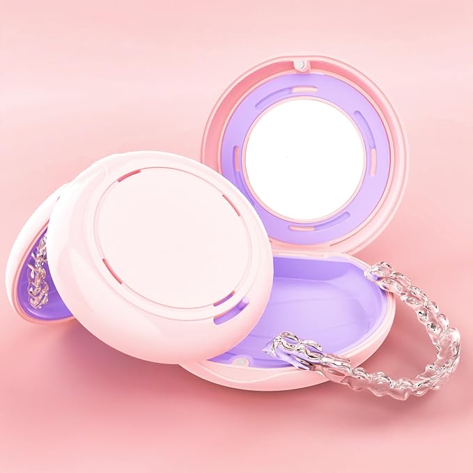 HEMILAB® Retainer Case, Slim Aligner Case with Mirror, Compatible with Invisalign, Cute Retainer Orthodontic Box with Vent Holes, Pink