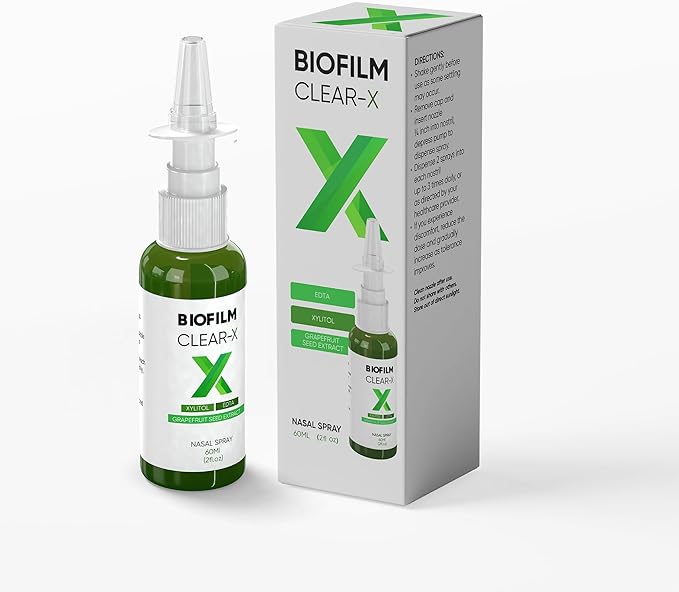 BioFilm Clear-X Nasal Spray with EDTA, Xylitol and Grapefruit Seed Extract, 2 fl oz 60 ml, 500 Sprays per Bottle