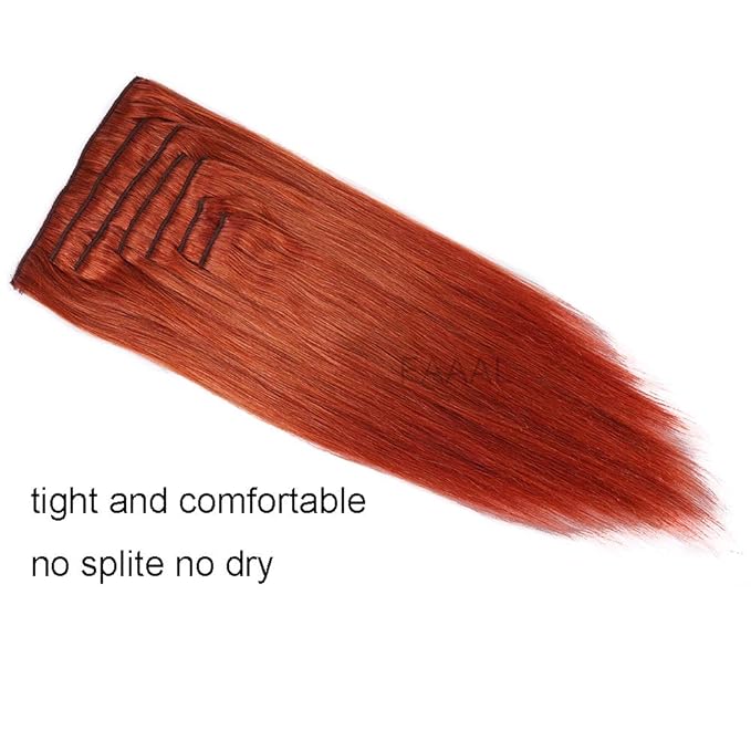 20" Clip in Human Hair Extensions Full Head 180g 7 Pieces 16 Clips Copper Red Double Weft Brazilian Real Remy Hair Extensions Thick Straight Silky (20" 180g, #350)