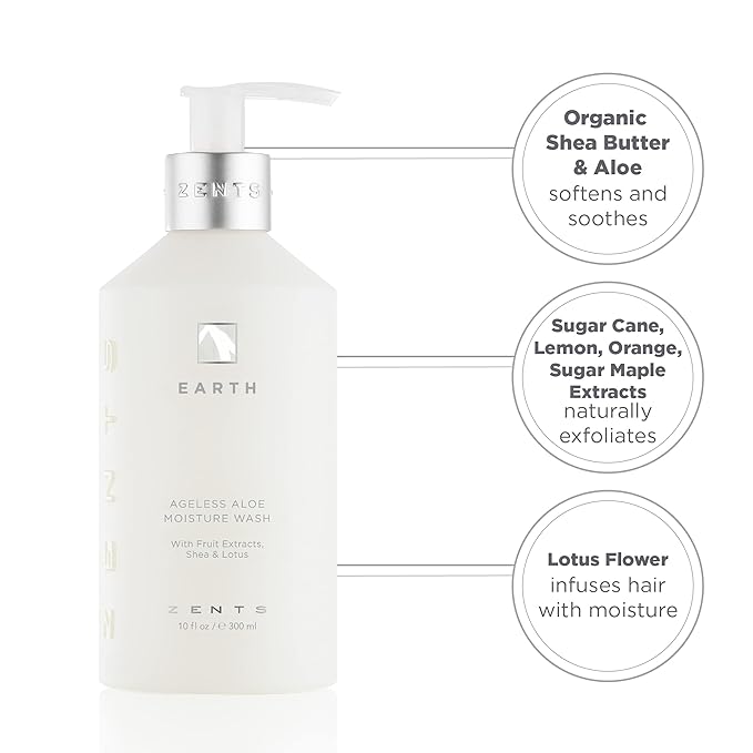 Zents Hand & Body Wash (Travel Size - Earth Fragrance) | Hydrating Anti-Aging Cleanser with Organic Shea Butter & Aloe for Dry Skin | Gentle & Nourishing | 1 fl oz | TSA Approved