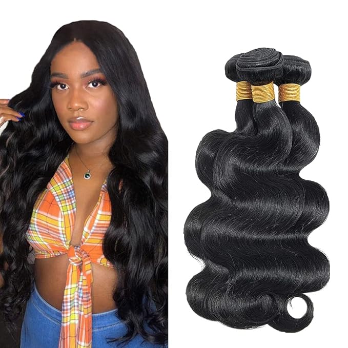 Body Wave Human Hair Bundles Natural Black Human Hair Bundles Body Wave Bundles 20 22 24 inch Long Hair 3 Bundles Double Weft Natural Black Color