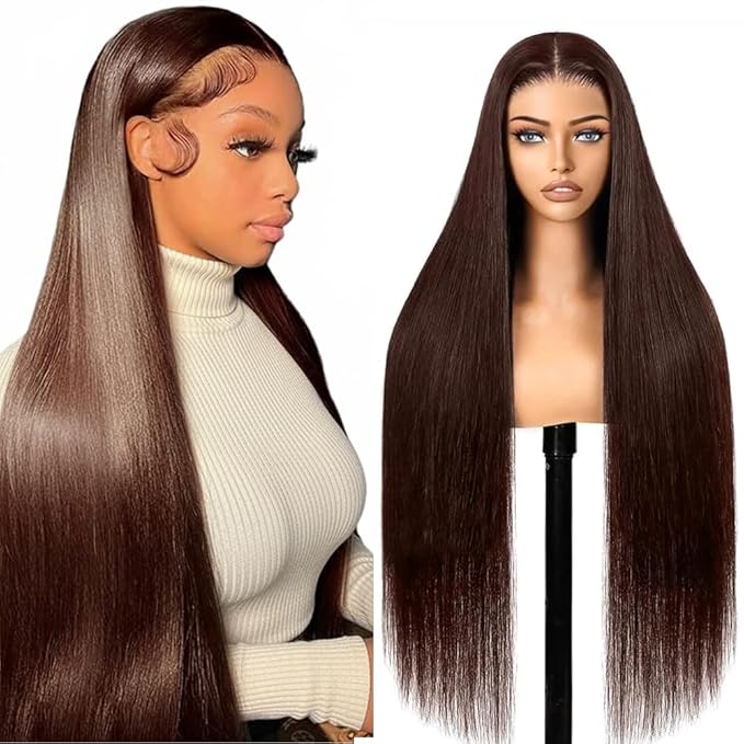 30 Inch Chocolate Brown Human Hair Wig 13x6 Straight Lace Front Wigs Human Hair with Baby Hair Brown Wig Human Hair Pre Plucked 4# Colored Frontal Wigs For Black Women