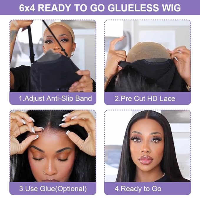 ALI PANDA (2-YEAR Life, 220g, 210% Density 6x4 Wear and Go Wig,100% Human Hair, Skinlike HD Glueless Closure Wigs Human Hair Pre Plucked Pre Cut, (0.1mm Ultra-Thin HD Lace), Middle Part 26 Inch