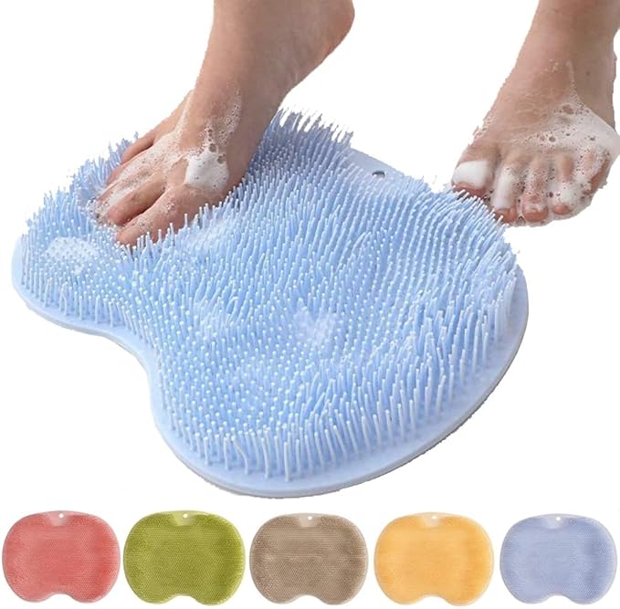 Silicone Shower Foot Scrubber Mat, Upgraded Wall Mounted Slip Suction Cups Foot Scrubber Cleaner, 2026 Upgraded Foot Back Cleaning Pad Back Washer Exfoliating Bath Wash Pad (Blue)