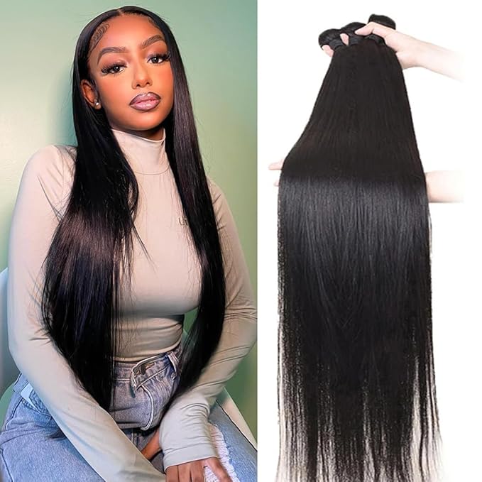 Straight Human Hair Bundles 22 24 26 Inch 3 Bundles Human Hair 100% Virgin Brazilian Hair Bundles Natural color Weave Human Hair Bundles For Woman