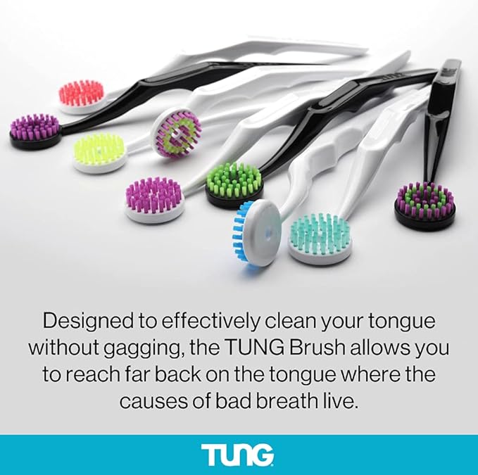Tung Brush Tongue Cleaner, Plastic Tung Scraper, Tongue Cleaning to Fight Bad Breath, Halitosis Defense, USA Made, 4-Pack
