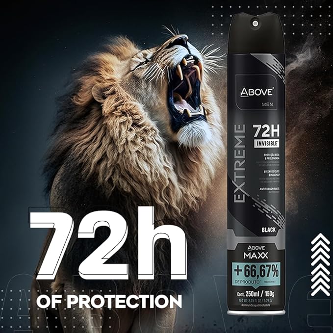 ABOVE Extreme Men Black MAXX - 72H Antiperspirant Spray Deodorant for Men 8.45 Fl Oz(4 Pack) | Aluminum-Free | Fresh Mist, No Stain & Alcohol, Long-Lasting Men's Deodorant Spray | Lavender and Oliban