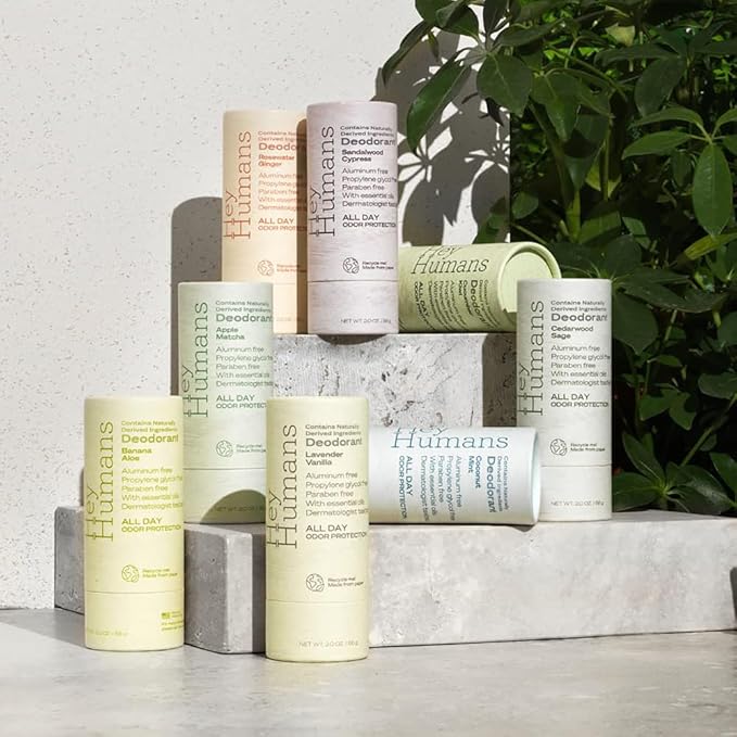 HEY HUMANS Aluminum Free Deodorant for Women and Men, Contains Naturally Derived Ingredients, All Day Odor Control, Refreshing Deodorant Essential Oils, Cedarwood Sage