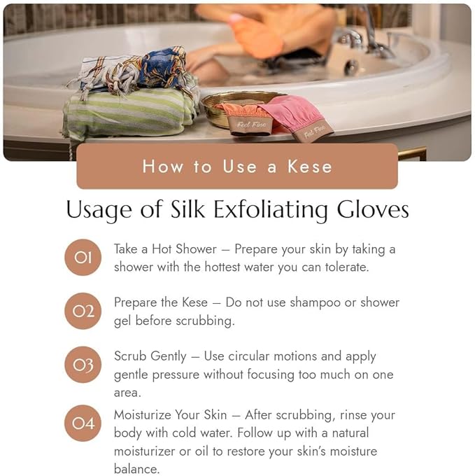Feel Fine Turkish Exfoliating Mitt – 100% Natural Plant Silk Hammam Kese Glove for Men & Women | Handcrafted Skin Peeling Scrubber, Vegan Shower, Bath & Sauna Exfoliator (Salmon Pink & Feel Fine)