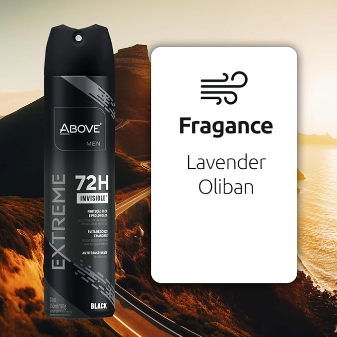 ABOVE Extreme Men Black - 72H Antiperspirant Spray Deodorant for Men 5.07 Fl Oz(4 Pack) | Aluminum-Free | Fresh Mist, No Stain, No Alcohol, Long-Lasting Men's Deodorant Spray | Lavender and Oliban