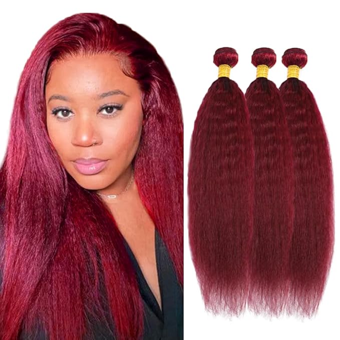 99j Bundles Human Hair Burgundy Yaki Straight Bundles Red Human Hair Bundle 22 24 26 inch 99J Yaki Bundle