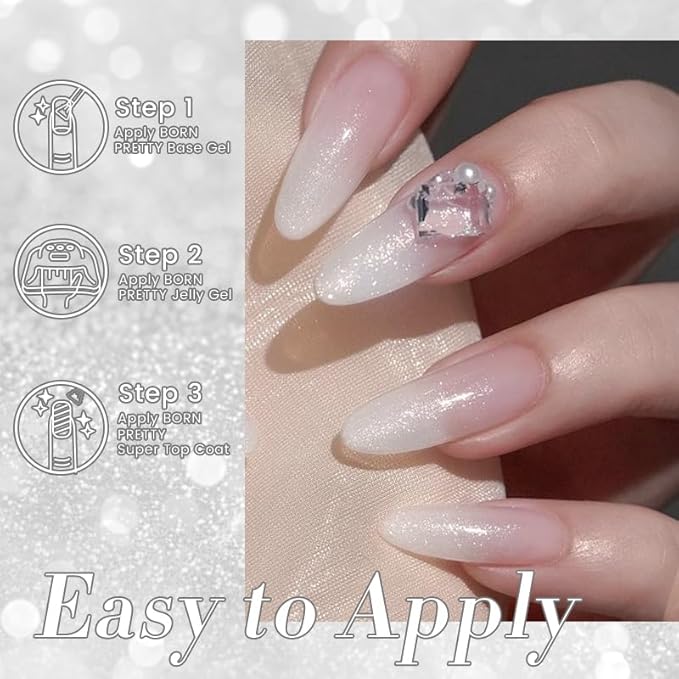 Born Pretty Jelly Gel Nail Polish Milk Glitter Jelly Gel Polish Sparkle Moonlight White Color Gel Nail Polish Soak Off U V Gel Polish for Nail Art 15ml