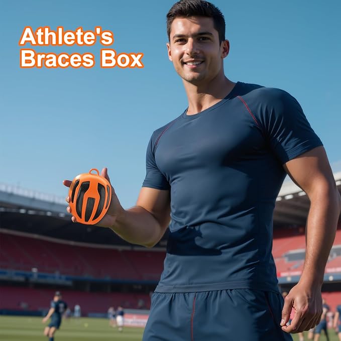 BVN Mouthguard Case Sports, Adult & Youth Sizes Universal Storage for Mouthguard, with Silicone Lanyard, Orange+Carbon Fiber Coating.