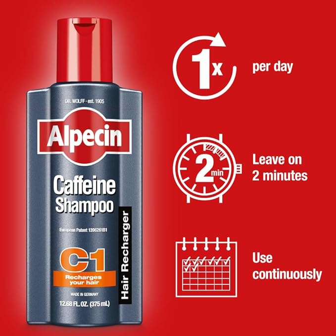 Alpecin C1 Caffeine Shampoo 8.45 fl Oz (Pack of 3) I Hair Performance Enhancer I Promotes Natural Hair Growth and Thickness I Energizes Scalp