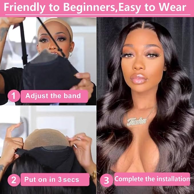 250% Density Glueless Wigs Human Hair Pre Plucked Pre Cut 7x6 Max Parting Hd Lace Closure Wigs With Drawstring Body Wave Human hair Wigs for Beginners 18 Inch