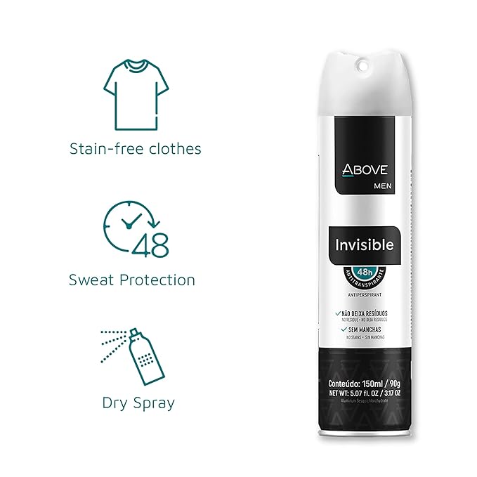 ABOVE Invisible - 48 Hours Antiperspirant Deodorant for Women - Fennel Fragrance - Dry Spray Protects Against Sweat and Body Odor - Delivers Instant Freshness - Stain and Alcohol Free - 3.17 oz