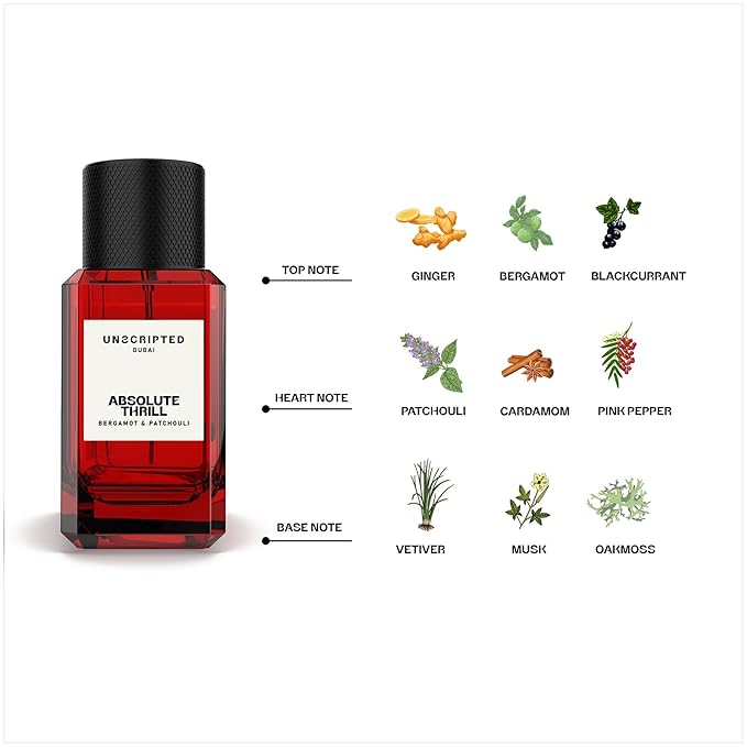 Unscripted Absolute Thrill - Bold and Unique Perfume for Men - Long-Lasting Men Perfume with Bergamot, Patchouli, Blackcurrant and Ginger - 1.7 oz