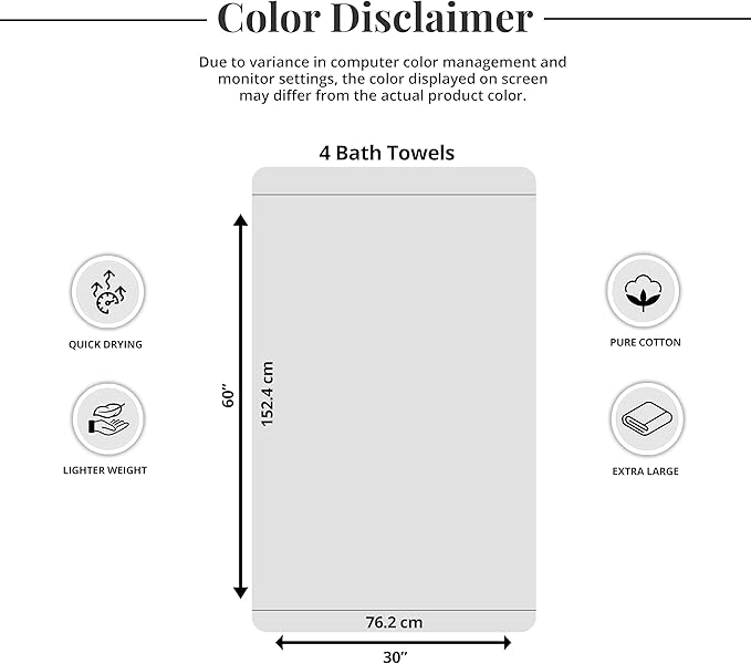 Tens Towels Pack of 4 Extra Large Bath Towels 30 x 60 Inches, 100% Cotton, Larger & Lighter Weight, Quicker to Dry, Super Soft and Absorbent, Perfect for Bathroom, Green