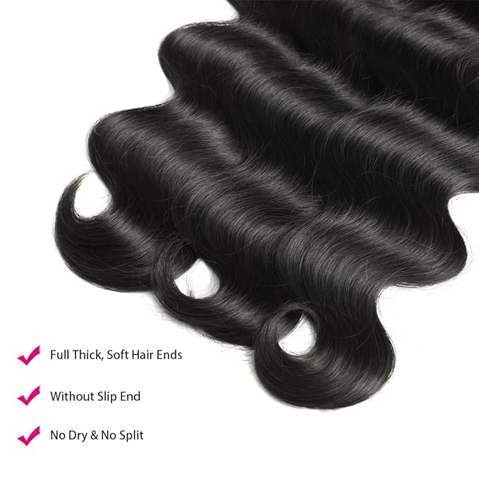 Human Hair Bundles 12A Body Wave Bundles Human Hair 100% Unprocessed Brazilian Virgin Hair 20 22 24 Inch 3 Bundles Double Weft Hair Extensions for Black Women Natural Black