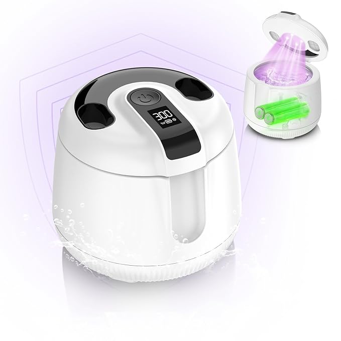 MEKO Cordless Ultrasonic Retainer Cleaner Machine, 48kHZ Rechargeable Denture Cleaner with 4000mAh Battery, IPX5 Waterproof Dental Pod for Aligner, Braces, Jewelry, Toothbrush Head-White