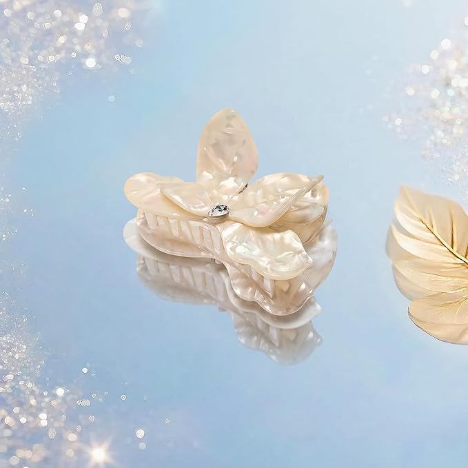 Flower Hair Claw Clips,Acetate Flower Hair Clips Cute Large Hawaiian Claw Clips for Women,3.82 Inch, Durable Design for Thick or Thin Hair (White)